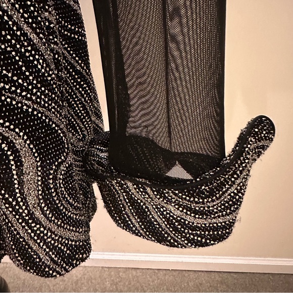 ⭐️Song & Sung Sm Black and Silver Patterned Blouse Jacket with Sheer Sleeves - Picture 6 of 9